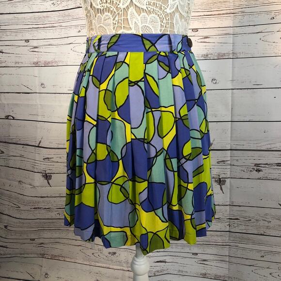 Vintage K•I•K•I•T Maurice Sasson Silk Abstract Print Skirt yellow & blue size 10 - Picture 6 of 12